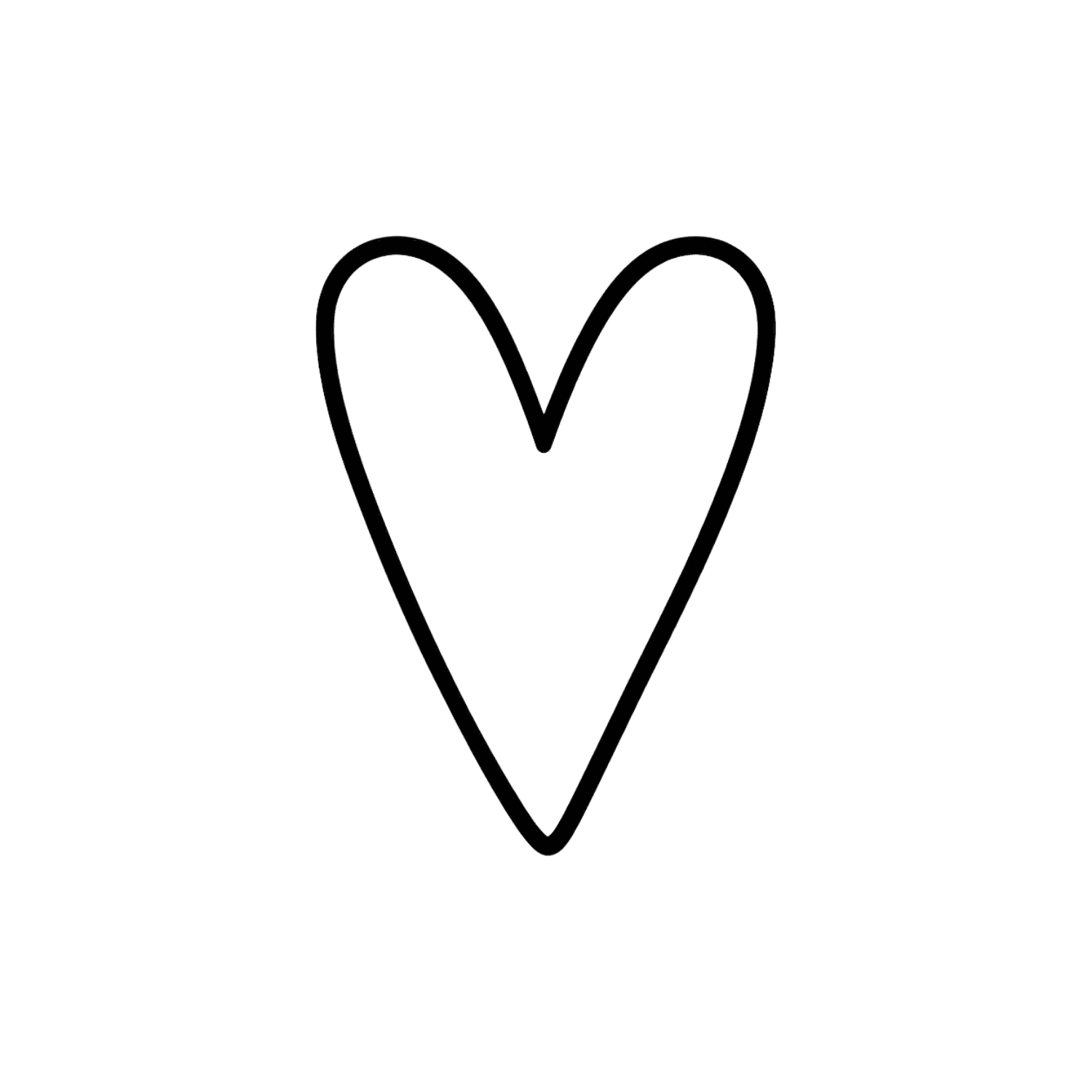 Outline of a simple heart shape on a white background.
